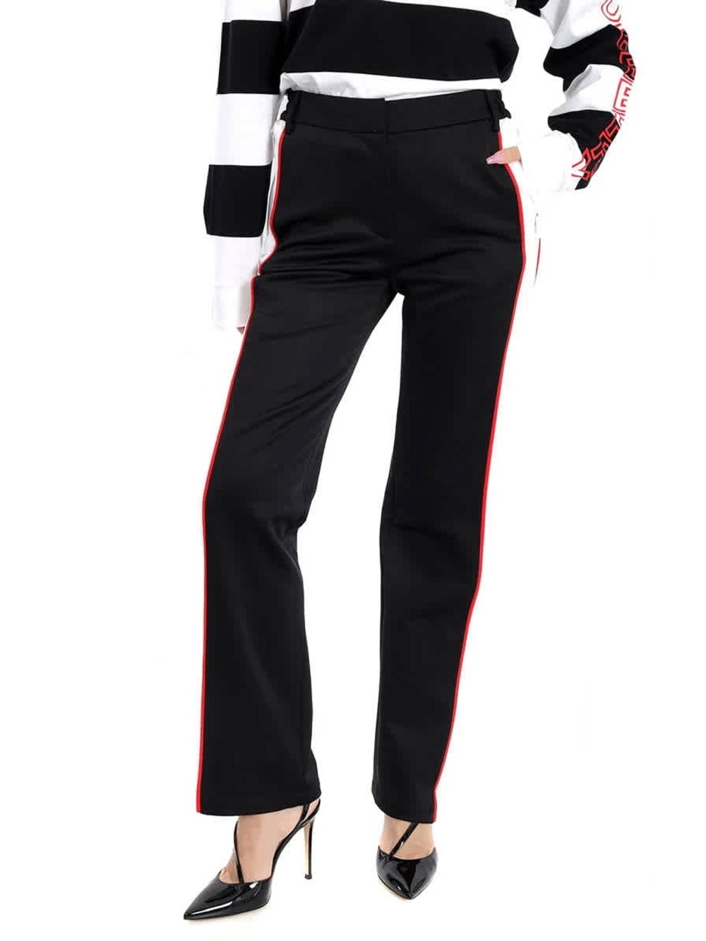 Burberry Mesh Stripe Wide Leg Pants Black White Red US 4